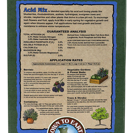 Back panel of 5lb box of Acid Mix 4-3-6 fertilizer