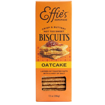 Effie's Oatcakes in orange box with window showing the biscuits