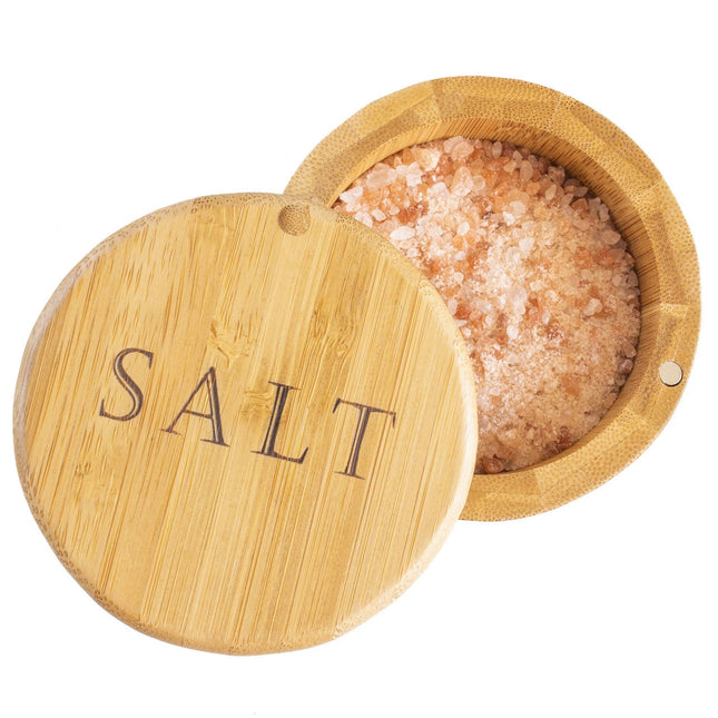 Salt Box with "SALT" Engraving | Magnetic Bamboo Seasoning Container