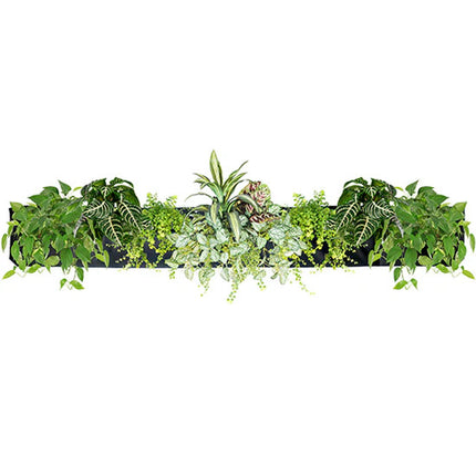 the 5 pocket wall planter filled with plants that have grown to drape over the front of the pocket against a white background