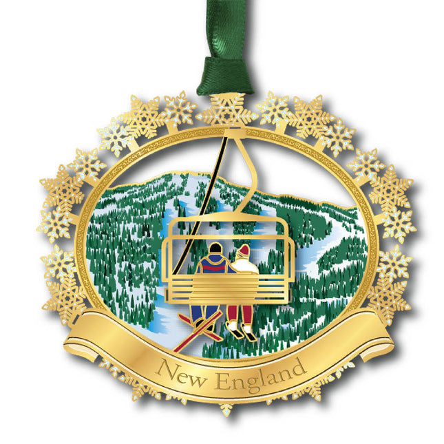 Skiers On Chairlift New England Ornament