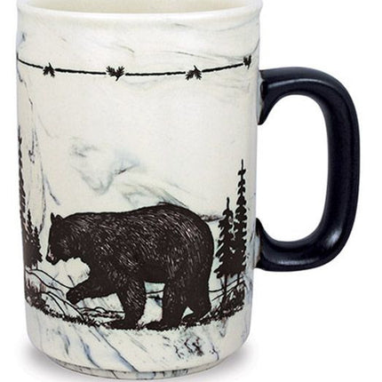 Large stoneware coffee mug with black bear design,