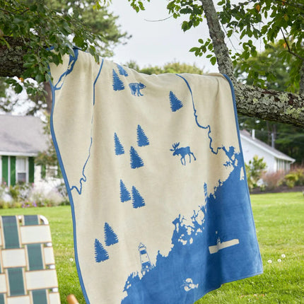Maine Map Blue Blanket