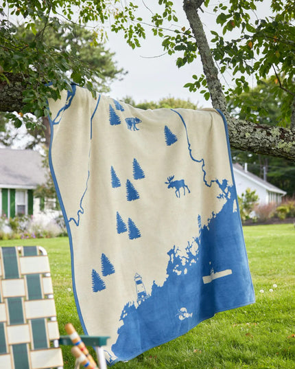 Maine Map Blue Blanket
