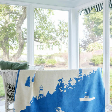 Maine Map Blue Blanket