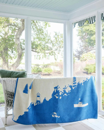 Maine Map Blue Blanket