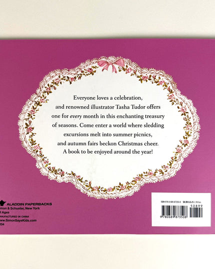 Bookback with text and decorative border on a purple background