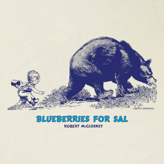 illustration from 'Blueberries for Sal' by Robert McCloskey featuring a bear and a child.