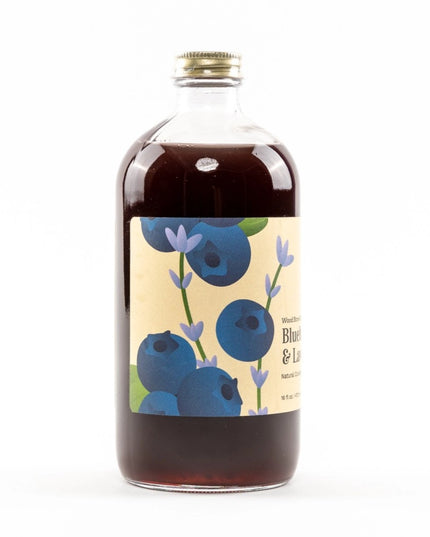 the side of the Blueberry & Lavender bottle showing the full label illustration with blueberries and lavender