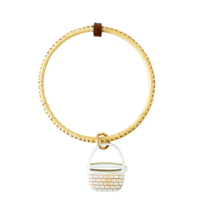 Wooden woven bangle bracelet with a Nantucket basket charm