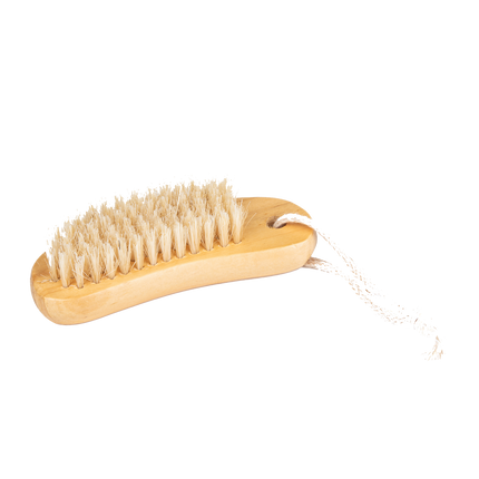 Wooden brush with bristles on a white background