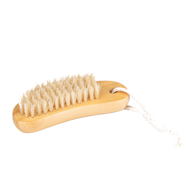 Wooden brush with bristles on a white background
