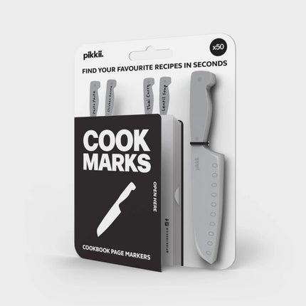 Cookbook page markers with packaging on a white background