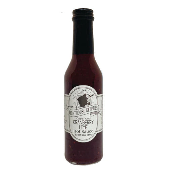 a tall slender bottle of cape cod cranberry lime hot sauce