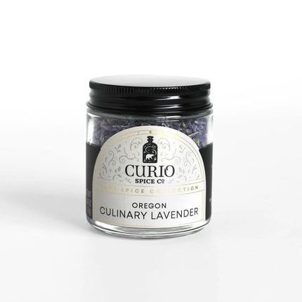 Jar of Oregon Culinary Lavender from Curio Spice Co on a white background