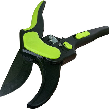 a close up focusing on the shears of the 2 in 1 Ratchet Hand Pruning Shears 