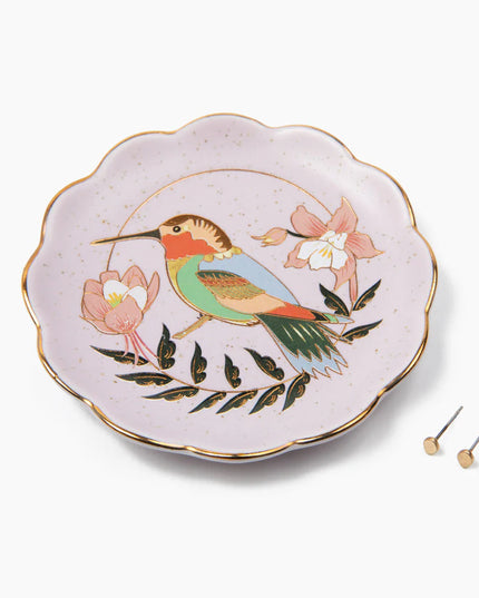 Jewelry Dish & Stud Earring Set - Hummingbird/Lavender