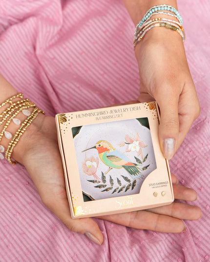 Jewelry Dish & Stud Earring Set - Hummingbird/Lavender