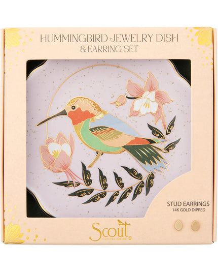 Jewelry Dish & Stud Earring Set - Hummingbird/Lavender
