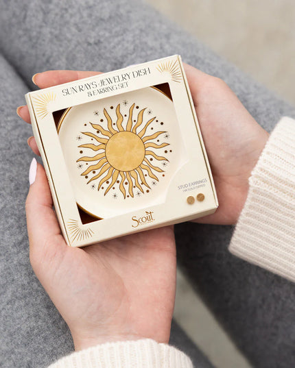 Jewelry Dish & Stud Earring Set - Sun Rays/Cream