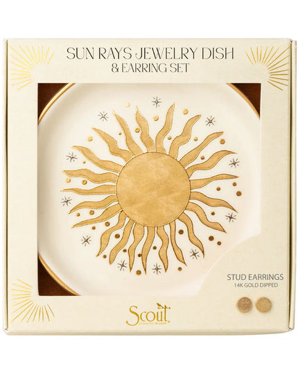 Jewelry Dish & Stud Earring Set - Sun Rays/Cream