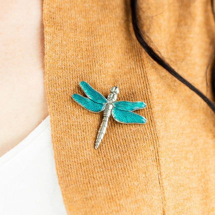 Dragonfly Teal Brooch