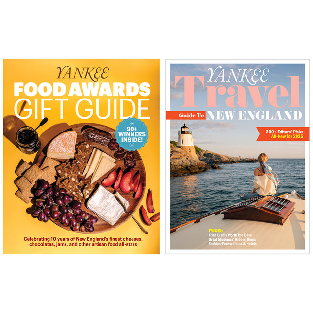 a graphic with the Yankee Food Awards Gift Guide alongside the Yankee Travel Guide to New England issue