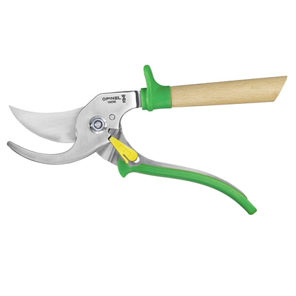 Gardening shears with green handles on a white background