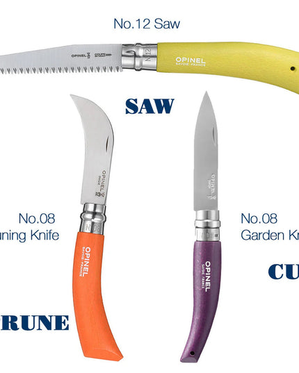 a graphic with text labeling the contents of the Garden Gift Box: the No. 12 Saw, No. 08 Pruning Knife, and No. 08 Garden Knife