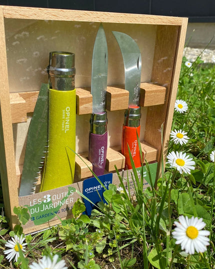 the Garden Gift Box in its package resting amongst blades of grass and daisies