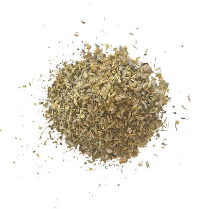 a hefty pinch of herbs de provence sea salt on a white background