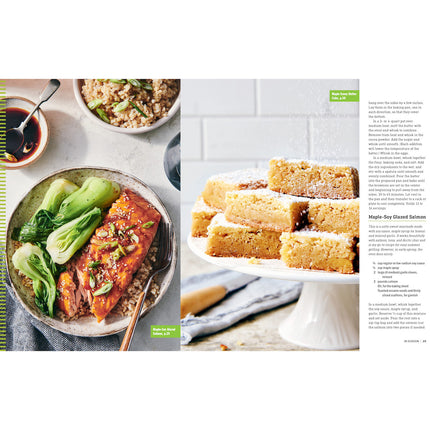 Two food images side by side on a magazine page with text on the right.