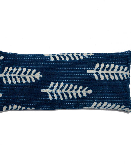 a close up of the repeated fern pattern of the Fern Indigo Eye Pillow