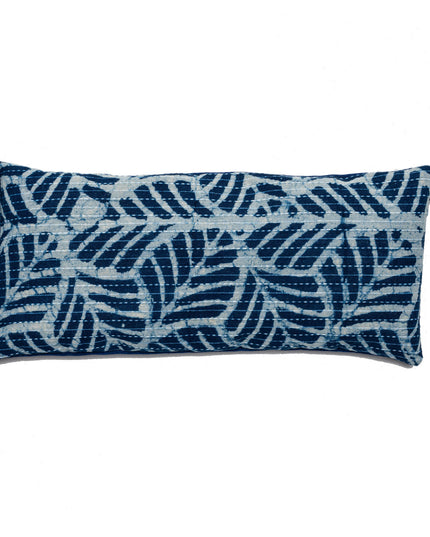 a close up of the repeated palm pattern of the Palm Indigo Eye Pillow