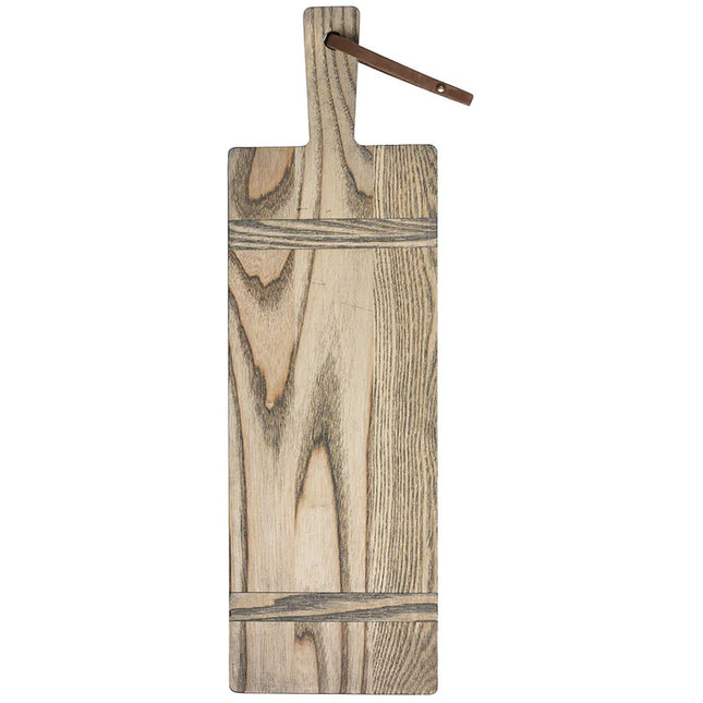 Wooden cutting board with a handle on a white background