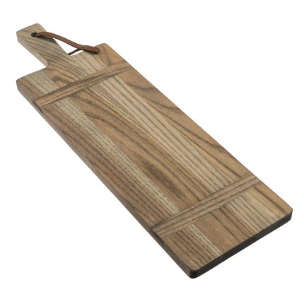 Wooden cutting board with a handle on a white background