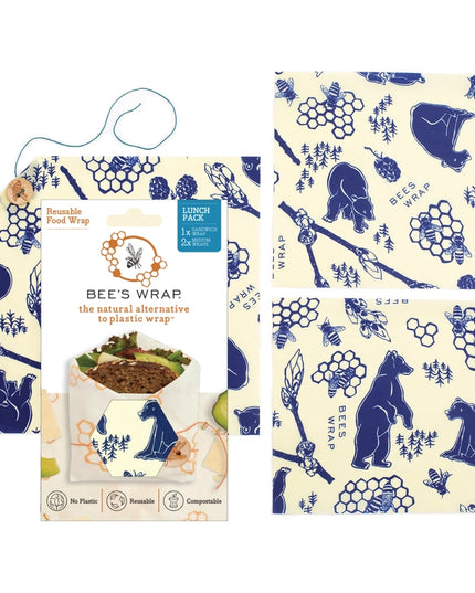Bee's Wrap Lunch 3 Pack - Bees & Bears Print