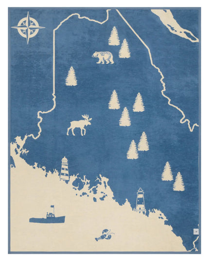 Maine Map Blue Blanket