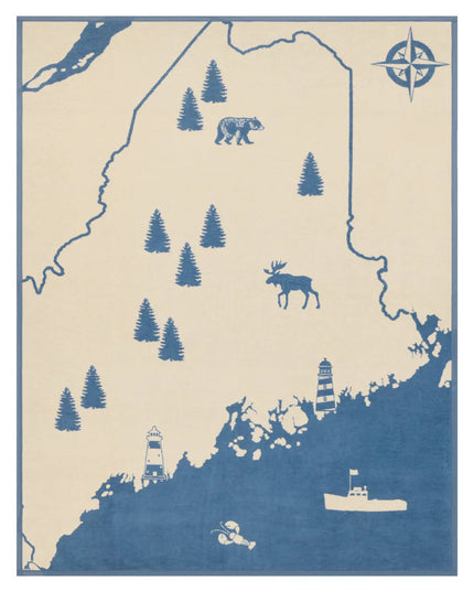 Maine Map Blue Blanket