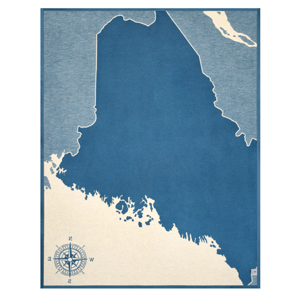 Map of a region with a compass rose in the corner on a blue and beige background