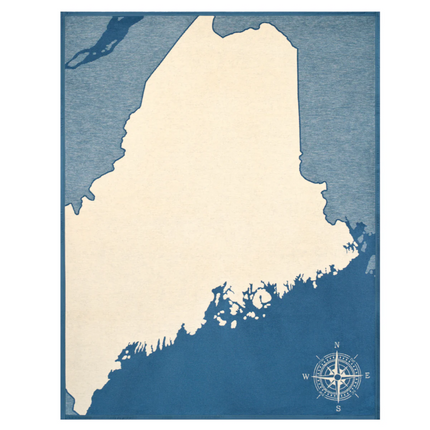 Map of Maine with a compass rose on a blue and beige background
