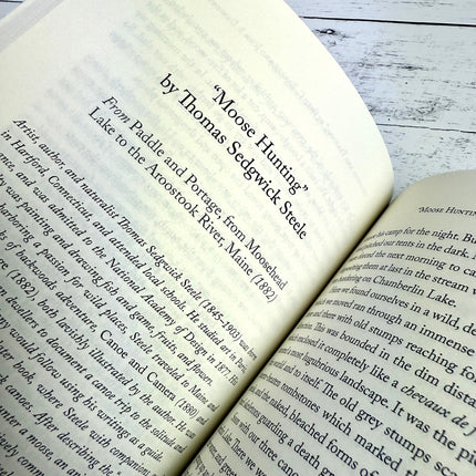 close up of the title page for "Moose Hunting" by Thomas Sedgwick Steele