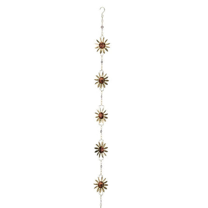 the full length of the Sunflowers rain chain showing each sunflower in the full length of the chain