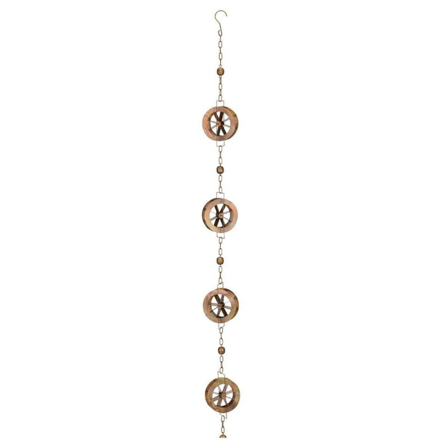 the full length of the water wheel rain chain showing each water wheel in the full length of the chain