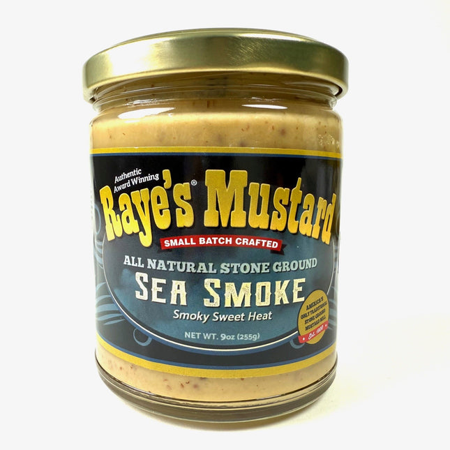Jar of Raye's Mustard Sea Smoke on a white background