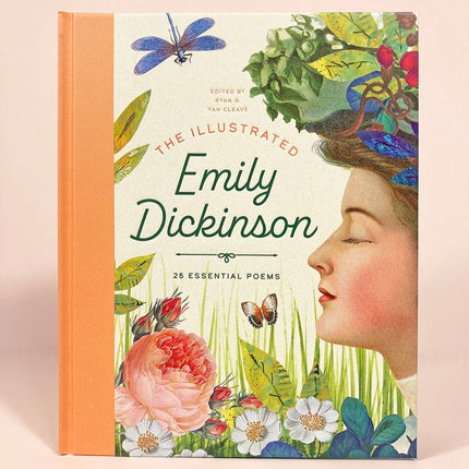 Book cover of 'The Illustrated Emily Dickinson' with floral and butterfly design on a light pink background