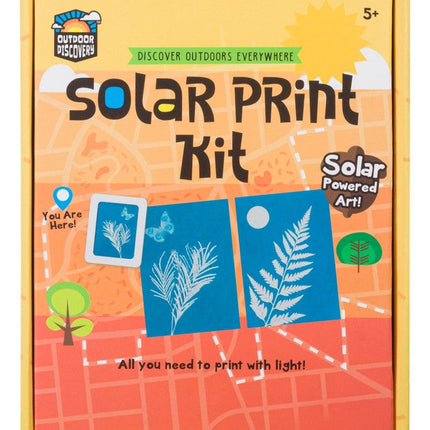 The solar print kit box with examples of botanical solar prints on the box