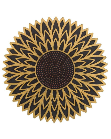 garden stepping stone with sunflower design and honeycomb background in yellow and brown