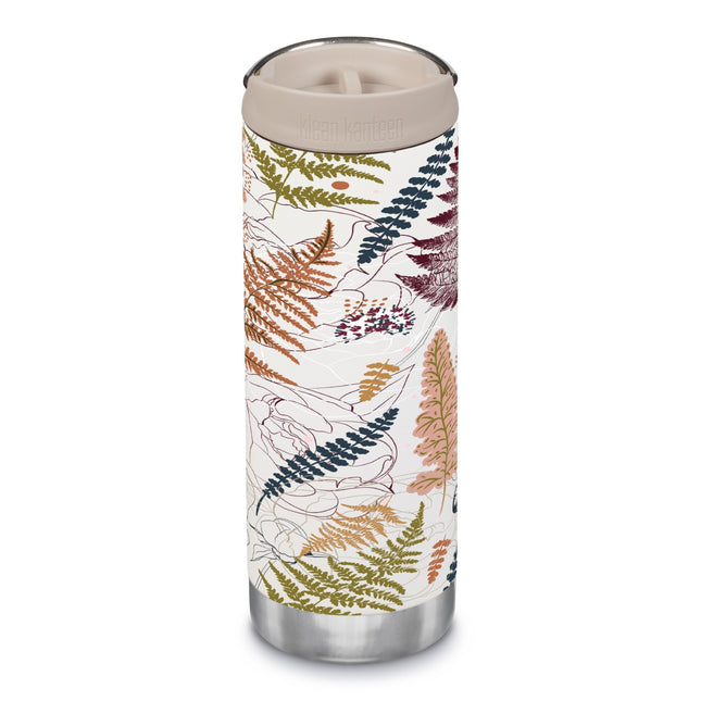 an insulated beverage tumbler with multicolor fall fern print