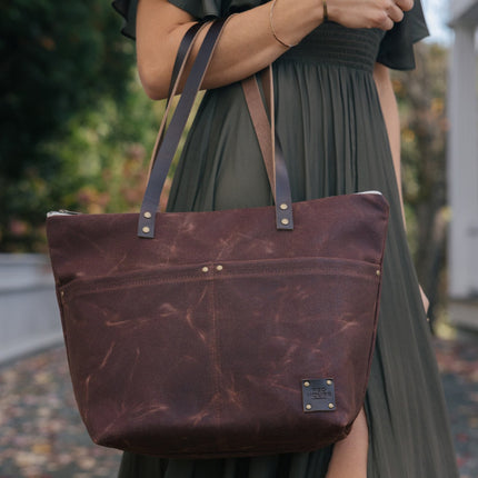 The Medium Zip Tote - Waxed Canvas Bag
